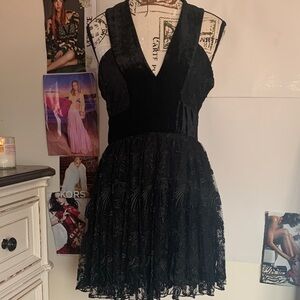 A.L.C. Black Velvet and Lace Mini Dress